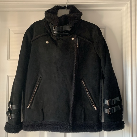 By Flow Black Belted Faux Suede & Fur Jackets - Picture 4 of 15